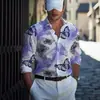 Camisa casual masculina transfronteiriça com estampa, mangas compridas, gola de lapela e botões estilosos