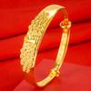 Pulsera Pavo Real Pantalla Abierta Pared Interior Carácter Fu Pluma de Pavo Real Pulsera Push-Pull Pulsera Chapada en Oro al Vacío Joyería de Boda