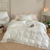 Juego de Cama Doble para Niña de Tencel de Cuatro Piezas Estilo Princesa con Funda Nórdica con Volantes Bordados y Sábana