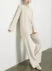 Estación Europea Transfronterizo Sencillo de Alta Gama Conjunto de Punto para Mujer Otoño/Invierno Nuevo Top Engrosado de Cuello Redondo Pantalón Largo Conjunto de Dos Piezas