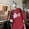 Camiseta Masculina de Alta Qualidade, Novo Estilo Americano, Algodão Puro Pesado, Nova, Solta, Graffiti, Tendência, para Casal, Manga Curta, Casual