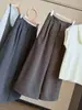 Pantalones de Lana Mezclada Grises de Otoño/Invierno Acortados de Pierna Ancha para Mujer de Cintura Alta Adelgazantes Sueltos Plisados Versátiles Acortados Casuales de Traje