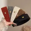 Nuevo Estilo Diadema Ancha de Lana con Etiqueta Dorada Ovalada Otoño/Invierno Corona Alta para la Cabeza Pinza para el Cabello para Flequillo Salida Versátil de Alta Gama