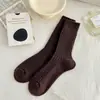Meias de Cashmere Soltas Youjiaxiu Outono e Inverno, Meias de Cano Médio Listradas Verticais de Cor Sólida, Meias Grossas Quentes para Mulheres
