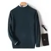 Suéter de lana pura de doble grosor para otoño e invierno para hombre, suéter de cuello medio alto, suéter de cachemira juvenil para negocios, suéter de punto básico de corte holgado
