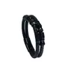 Pulsera trenzada de cuero genuino transfronteriza para hombre, Pulsera de cuero con cierre magnético de moda, Pulsera retro de dos capas con cuentas de moda