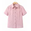 Camisa de Algodón Puro para Mamá, Nuevo Estilo de Verano para Mujeres Mayores, Top Suelto Delgado, Camisa de Manga Corta de Algodón Completo para Mujeres de Mediana Edad y Mayores