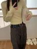 Qc No Reembolsable Primavera 2026 Nuevo Coreano Dongdaemun Le*Obe Color Sólido Ajustado Cuello Barco Manga Larga Camiseta Top