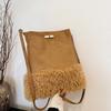 Bolso Cubo Mao Mao con Flecos Transfronterizo para Mujer Suministro Bolso de Hombro de Ante Bolso de Hombro Cruzado de Lana de Cordero para Viajero