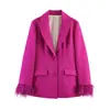 2026 Verano Nuevo Ropa Femenina Transfronteriza Europea y Americana Conjunto de Blazer con Puño de Plumas + Pantalones de Pierna Recta W025 11619