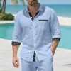 Camisa de Lino Transfronteriza de Amazon para Hombre, de Manga Larga, Estilo Chico Duro Americano, Casual Relajado, Estilo Old Money, Cuello de Solapa, Camisa Bloqueada por Color para Hombre