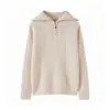 Nuevo Suéter de Punto con Cuello Solapa y Media Cremallera 100% Lana Otoño/Invierno 2026 Manga Larga para Mujer Suéter Retorcido Top de Lana