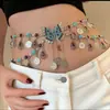 Corrente de Cintura de Moedas Metálicas Estilo Étnico Retrô para Mulheres, Cinto de Cintura Ajustável para Vestido com Design de Coração, Borboleta, Flor e Franja