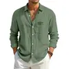 Cardigan casual de algodão e linho com botões e manga longa, novo, europeu e americano, esportivo, estiloso, solto, respirável, cor sólida, camisa masculina
