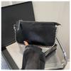 Bolsa Feminina Têxtil 2024 Nova Cadeia Têxtil Pequena Bolsa Quadrada All-match Fashion Rivet Preto Ombro Crossbody Bolsa