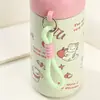 Nueva taza termo de acero inoxidable con diseño de cachorro de dibujos animados y asa, taza de agua portátil para estudiantes, taza termo de alta estética en colores caramelo