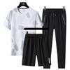 Conjunto Esportivo Casual 2025 Masculino Três Peças Respirável Gola Redonda Manga Curta Shorts Calça Shorts de Verão Manga Curta Masculino