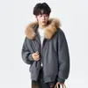 Chamarra de plumón estilo retro americano con cuello de piel sintética, colección de invierno 2026 para hombre, engrosada y cálida, adecuada para adolescentes, relleno de 90% plumón de pato