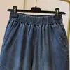 Pantalones Harem de Mezclilla de Línea Dividida para Primavera y Verano para Mujer, Tallas Grandes, Delgados, Holgados, Adelgazantes, de Nueve Puntos, Cintura Elástica, Casuales