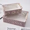Caja de almacenamiento tejida a mano, caja de pañuelos de escritorio, cesta para artículos varios, cesta de almacenamiento de cosméticos para escritorio, cesta de algodón hueca con patrón de hoja