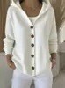 Suéter Cárdigan con Capucha de Punto de Botones Europeo y Americano 2025 Chaqueta Otoño e Invierno Nuevo Transfronterizo Color Sólido Casual Moda Ropa para Mujer
