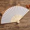 Abanico de Seda Blanca de 7 pulgadas Abanico Plegable Liso para Boda Abanico de Bambú Impresión en Blanco DIY Publicidad