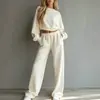 Outono de 2026 Nova Roupa Feminina Europeia e Americana Transfronteiriça: Conjunto Casual de Moletom Liso de Manga Longa e Calça de Perna Larga
