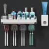 Soporte para cepillos de dientes sin perforaciones, vaso para enjuague bucal, vaso para cepillos de dientes, montaje en pared, caja de almacenamiento montada en la pared para baño, juego de cepillos de dientes