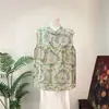 Colete Zhi Li com Estampa Diagonal e Lapela 2026 Verão Novo Gola Alta Estilo Chinês Camisa Colete Colete Feminino Estilo Chinês