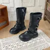 Botas de Caña Alta de Cuero para Niñas 2026 Otoño Invierno Botas Martin Botas de Montar para Niños Antideslizantes Resistentes al Desgaste Botas Versátiles Botas Negras de Suela Simple