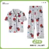 Pijama Infantil Estilo Coreano para Mujer de Manga Corta Imitación Algodón Conjunto de Ropa para Casa Caricatura Cárdigan Pantalones Cortos Pijama de Verano para Niños