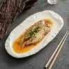 Prato de Jantar Cerâmico Queimado em Forno de Fábrica, Prato para Peixe, Prato de Servir, Prato para Peixe Cozido no Vapor, Prato Oval Criativo com Padrão de Pedra, Prato para Salteados