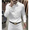 Camisa de manga larga para hombre, nueva de otoño, marca importada de Francia, corte slim, elástica, para negocios, sin arrugas, con caída, camisa casual