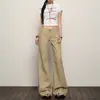 Jeans Americanos Acampanados de Tiro Bajo Color Caqui para Mujer, Estilo Vintage Hot Girl para Otoño e Invierno, Cubren la Cadera, Adelgazantes, Pantalones de Campana hasta el Suelo