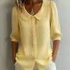 2026 Sentido de Diseño Transfronterizo Europeo y Americano Nicho Viaje Diario Lino Nuevo Estilo Textil Camisa Manga Corta Holgada Cuello V Mujer Verano