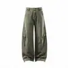Pantalones cargo para hombre de moda en gris claro con paneles plisados, pierna ancha, corte recto, ajuste holgado, caída fluida, pantalones casuales y versátiles de pierna curva