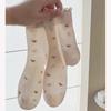 Calcetines de media pantorrilla para mujer para primavera y verano, finos de malla de algodón puro transpirables dulces con volantes de encaje de corazón calcetines holgados