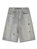 Shorts Jeans Masculino Tendência com Bordado de Cachorro, Verão Solto High Street Estilo Retro Americano, Calça Casual Juvenil