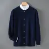 Comércio Exterior Transfronteiriço Cardigã 100% Lã Pura Masculino Gola Redonda Suéter Espesso Tricô Solto Casual Business Casaco de Caxemira