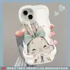 Coelho Fofo Adequado para Capa de Celular Apple 16 13Promax Suporte Duplo Invisível 15 Silicone Transparente Xiaomi 14 Feminino