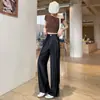 Pantalones de verano finos de imitación de mezclilla Lyocell para mujer, nuevos, de cintura alta, fluidos, para petite, de seda helada, de pierna ancha, con pelo de conejo