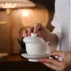 Dehua suet Jade sancai Tigela com tampa porcelana branca traçado a ouro tigela de chá grande chá único cerâmica para chá caneca pode ser personalizado logo