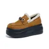 Zapatos Peludos Personalizados para Mujer para Usar Afuera en Otoño e Invierno Forrados de Felpa para Heattech Zapatos de Algodón Perezosos para Personas Bajas, Mocasines de Suela Gruesa