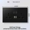 Hong Kong y Macao Enchufe USB Británico 13A con Enchufe de Carga Rápida Tipo-C Interruptor de Luz Estándar Británico Panel de Plástico Negro