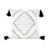 Cojín con Borlas Estampado de Algodón Estilo Escandinavo Funda de Cojín de Cuero PU Empalme Norteamericano Geométrico Tejido Funda de Cojín de Color Puro