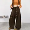 Pantalones Scimitar Estilo Americano Color Verde Militar para Mujer, Otoño 2026 Nuevos de Cintura Alta Adelgazantes Retro con Cordones Pierna Recta Ropa de Trabajo Pantalones de Pierna Ancha