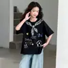 Blusa Casual Graffiti Estilo Coreano para Crianças de Meia-Idade e Mais Velhas Verão Nova Chegada Cor Sólida Senso de Design Camiseta Estampada de Manga Curta