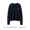 Suéter de cachemir para mujer con cuello redondo, top grueso de manga larga de doble capa, nuevo estilo otoño e invierno con bordado de corazón, capa interior cálida