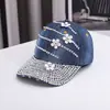 Estilo Coreano Chapéu de Sol para Exterior Chapéu de Sol Chapéu de Adulto Jeans Denim com Pedras de Diamante Boné de Basebol Moda Tendência Boné com Viseira