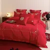 Conjunto de Casamento de Quatro Peças em Algodão de Fibra Longa com 80 Fios, Conjunto de Roupa de Cama Bordada de Algodão Puro de Alta Qualidade para Casamento